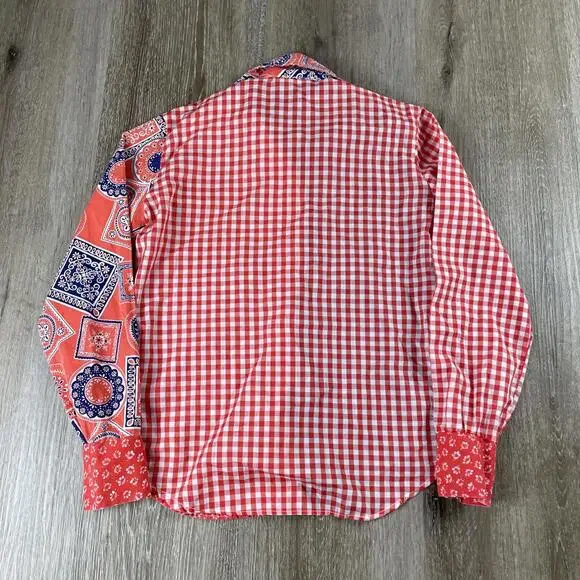 Vintage 70s Daisy Patchwork Point Collar Pocket Blouse Small See Measurements - Picture 8 of 10